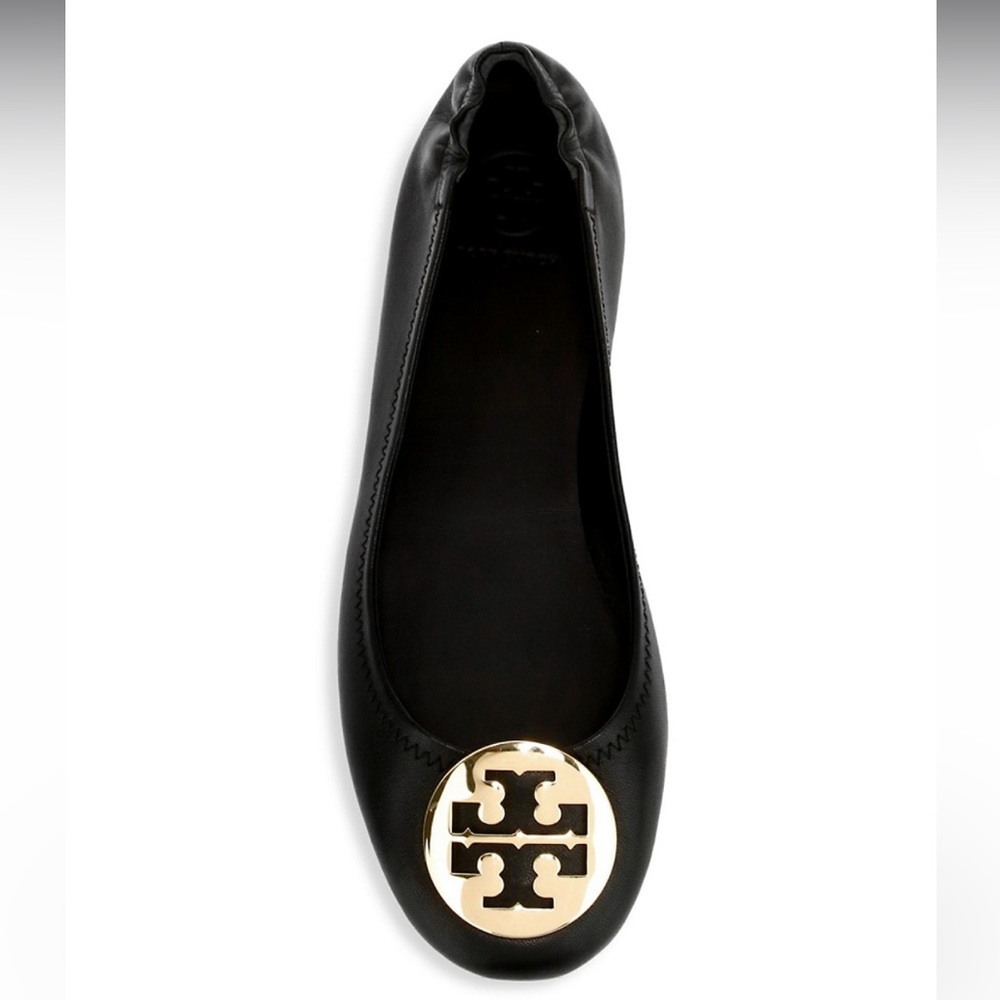 Tory Burch black ballet flats silver logo